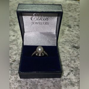Pearl and diamond accent ring